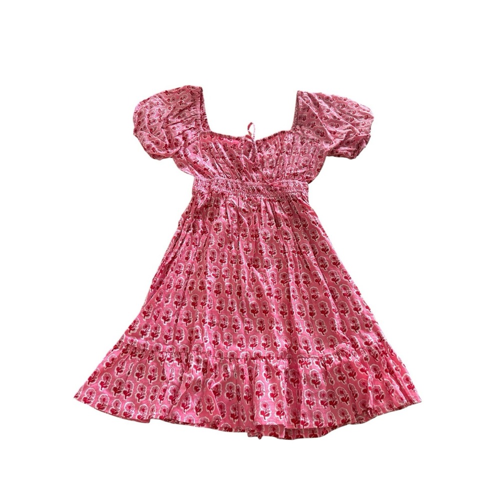 Pink City Prints Rah Rah Mini Dress XS Pink Block Print Floral Puff Sleeve